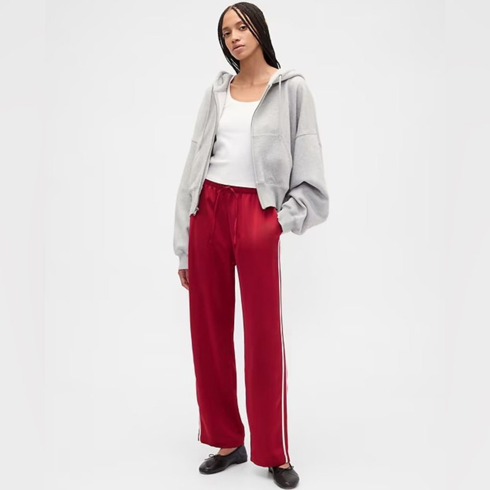 Gap Relaxed Satin Straight-Leg Crop Pants - Side Stripe